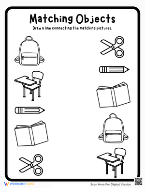 Matching School Objects Worksheet for Vocabulary