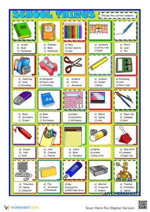 School Things Vocabulary Worksheet | Grade 1-3 Essential