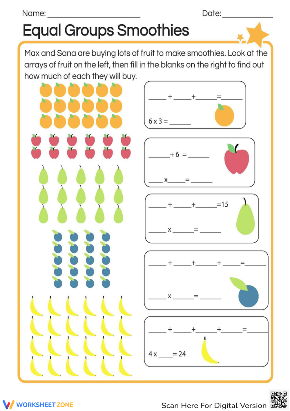 Equal Groups Smoothies Worksheet