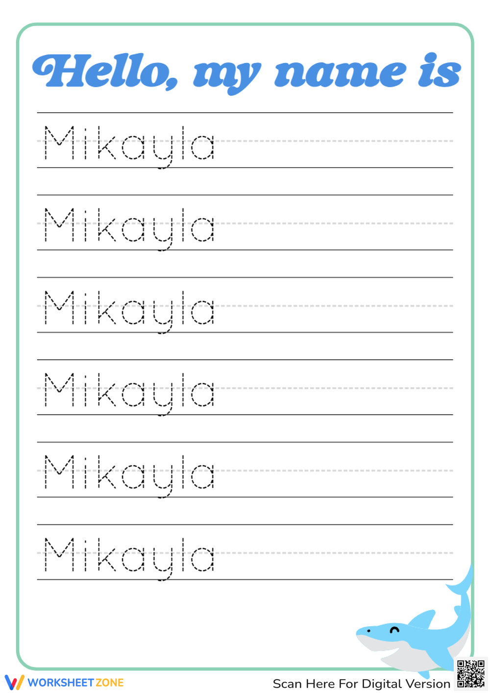 Hello My Name Is Mikayla Worksheet
