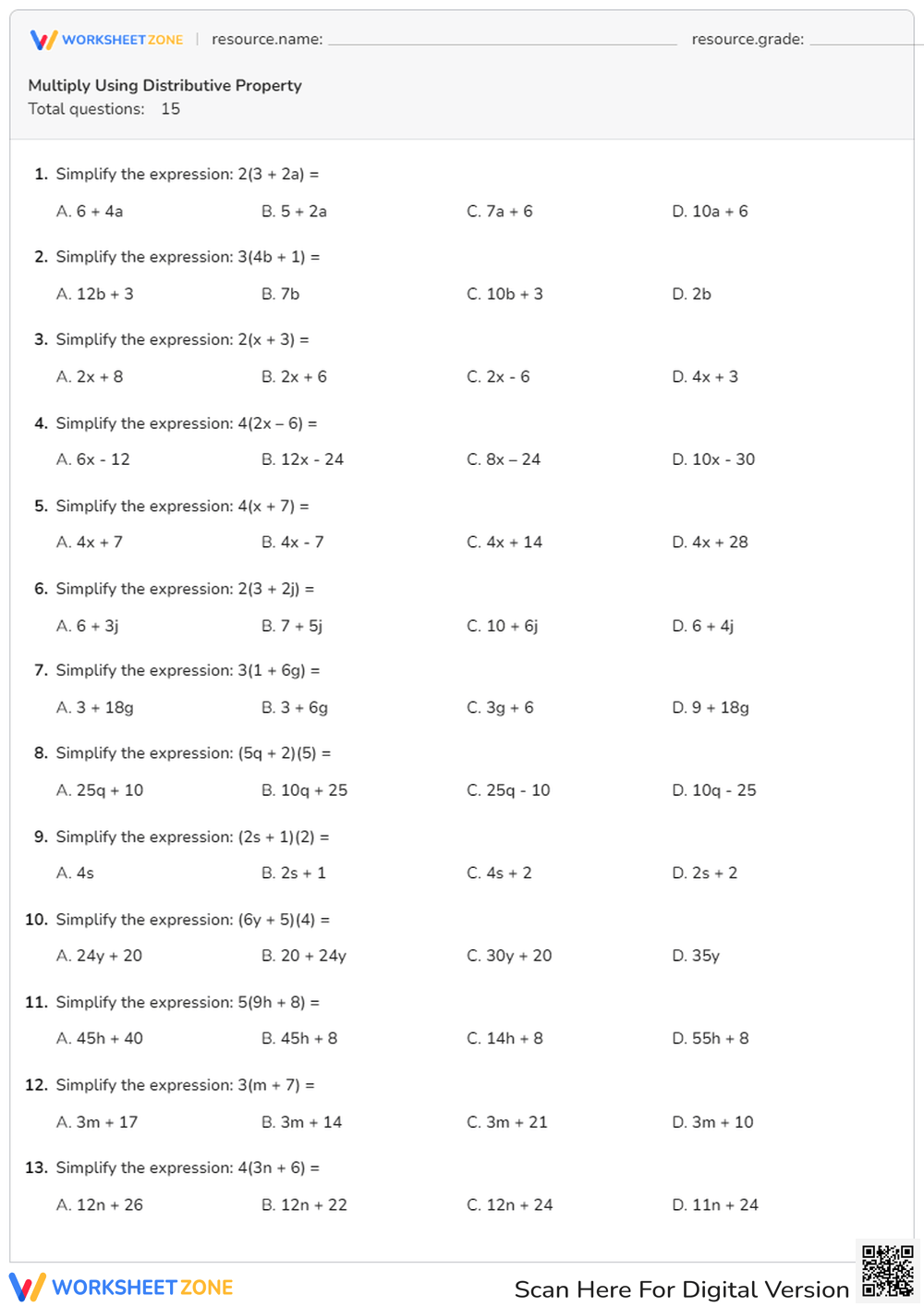 7th Grade Distributive Property Worksheets 7th Grade DIstributive