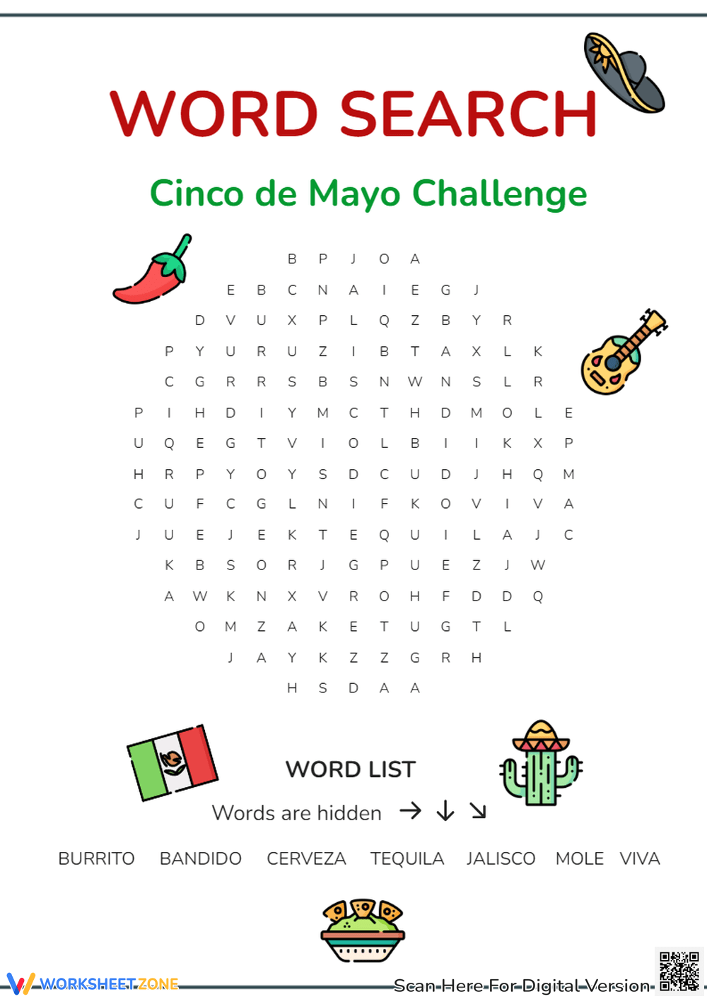 Cinco De Mayo Challenge Worksheet