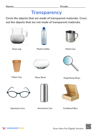 Transparent Materials Worksheet | Grade 5 Essential
