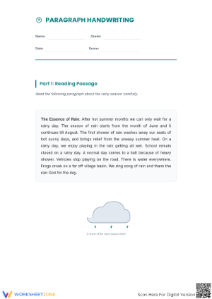 Essential Cursive Handwriting: Weather Paragraph Practice Worksheets