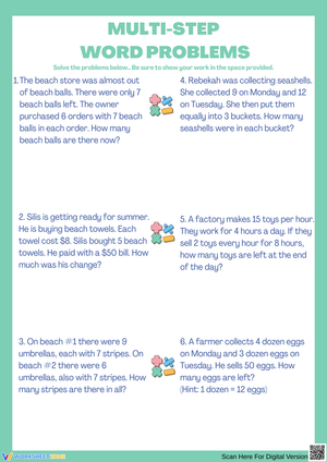 Engaging Multi-Step Word Problems for Kids Worksheets