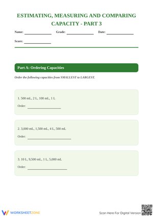 Estimating, Measuring and Comparing Capacity Worksheet - Part 3