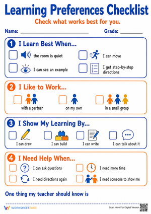 Printable Learning Preferences Checklist | Grade 3 SEL Worksheets