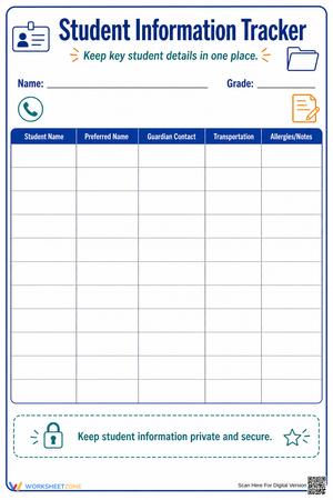 Essential Student Information Tracker | K-12 Printable Worksheets