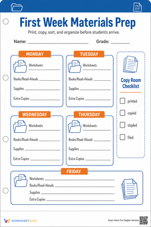 First Week Materials Prep | Essential Teacher Guide Worksheets