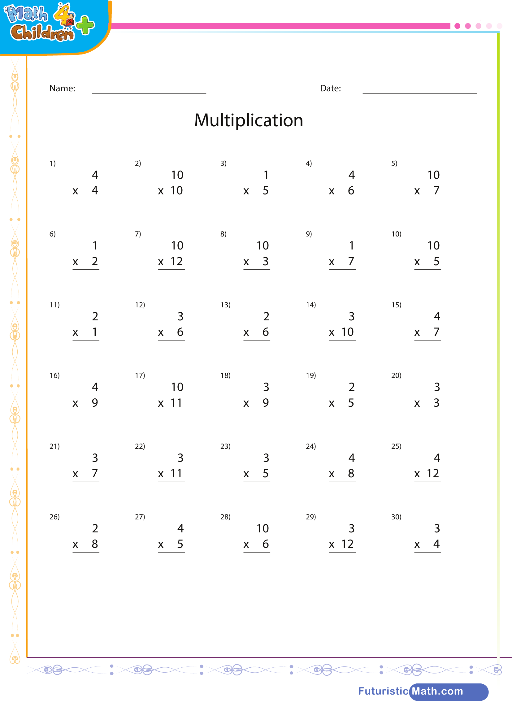 Multiplication | Worksheet Zone