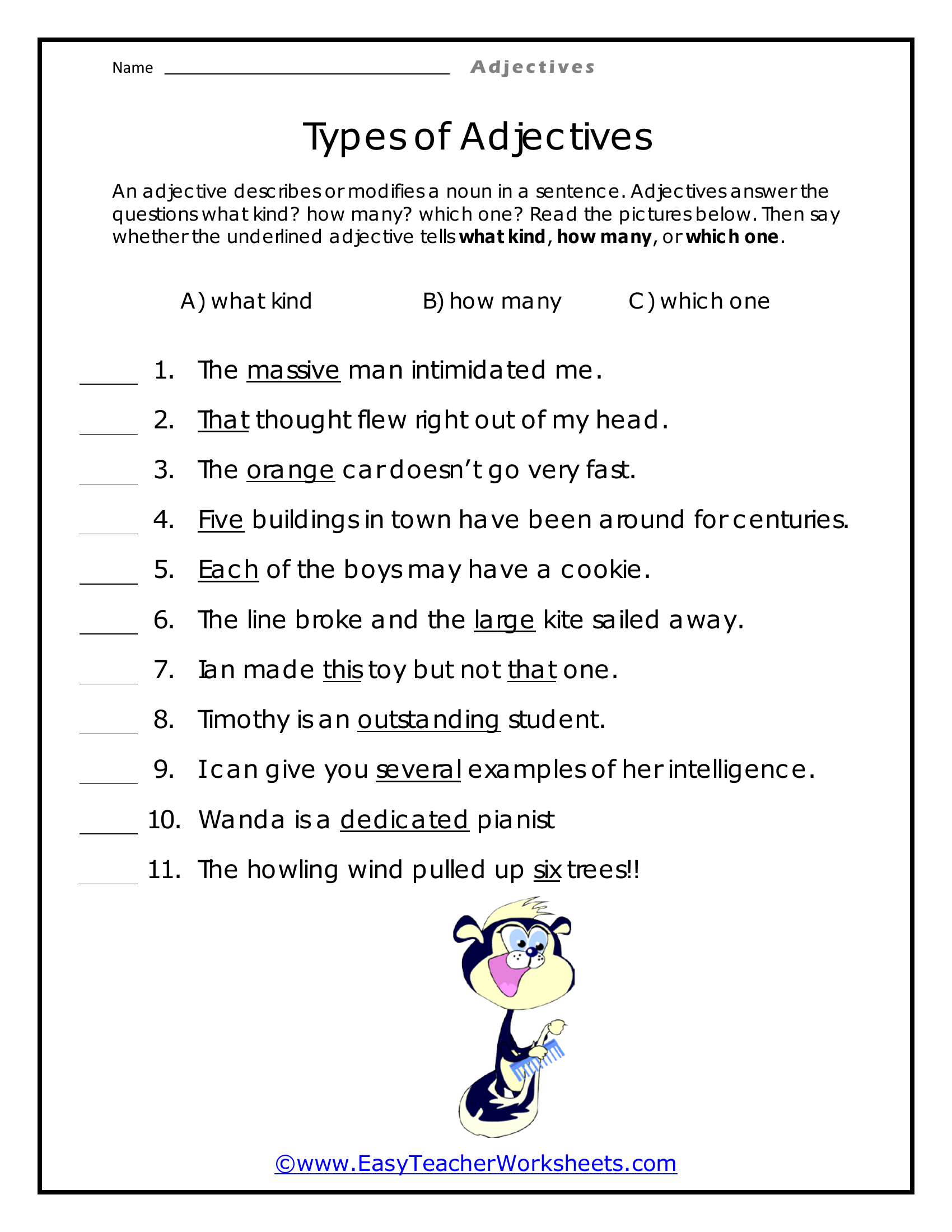 types-of-adjectives-worksheet-zone