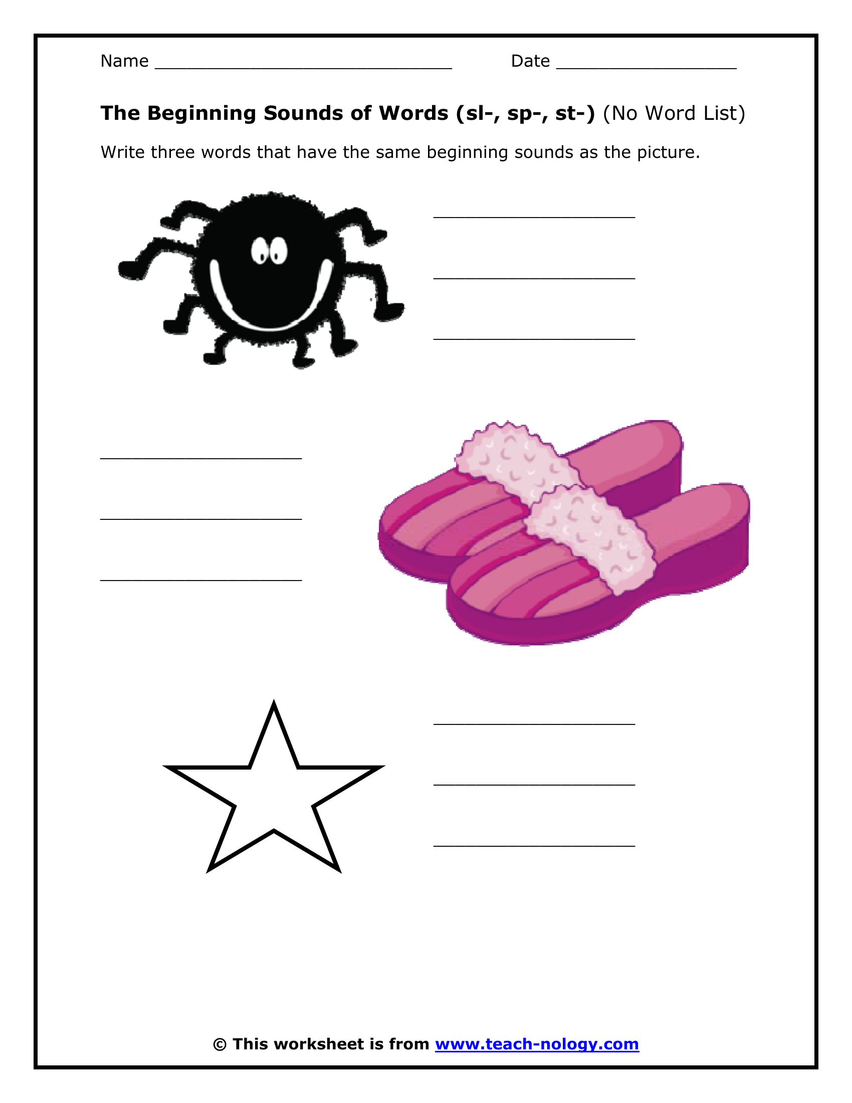 The Beginning Sounds of Words (sl-, sp-, st-) (No Word List ...