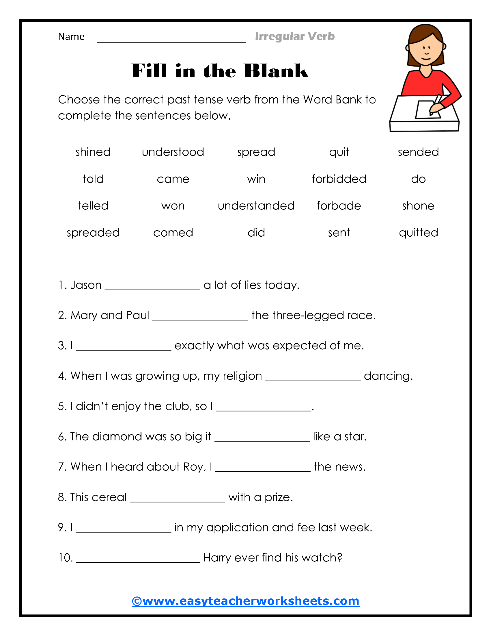 Fill in the Blank Worksheet Zone