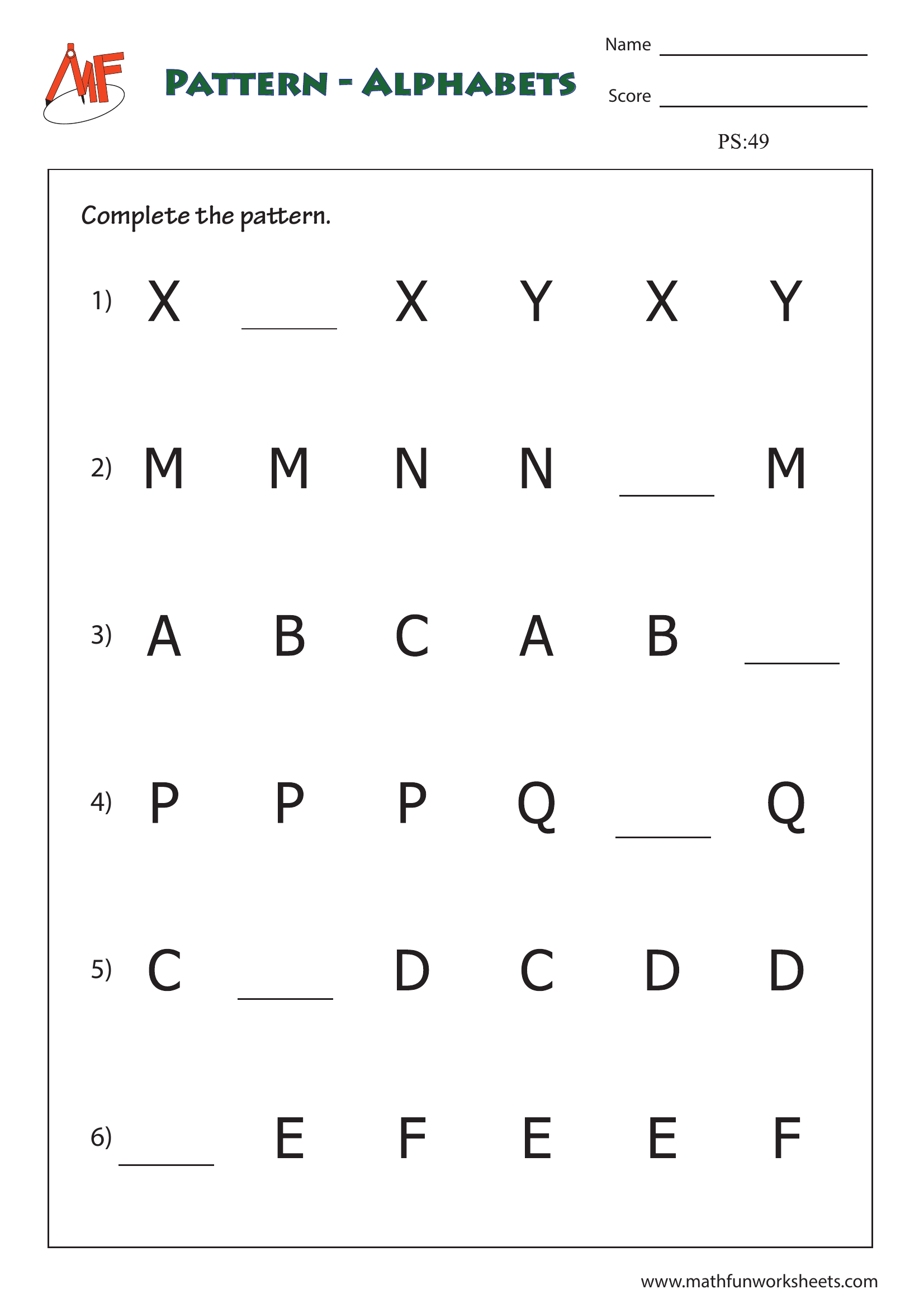 Letter pattern worksheets | Worksheet Zone