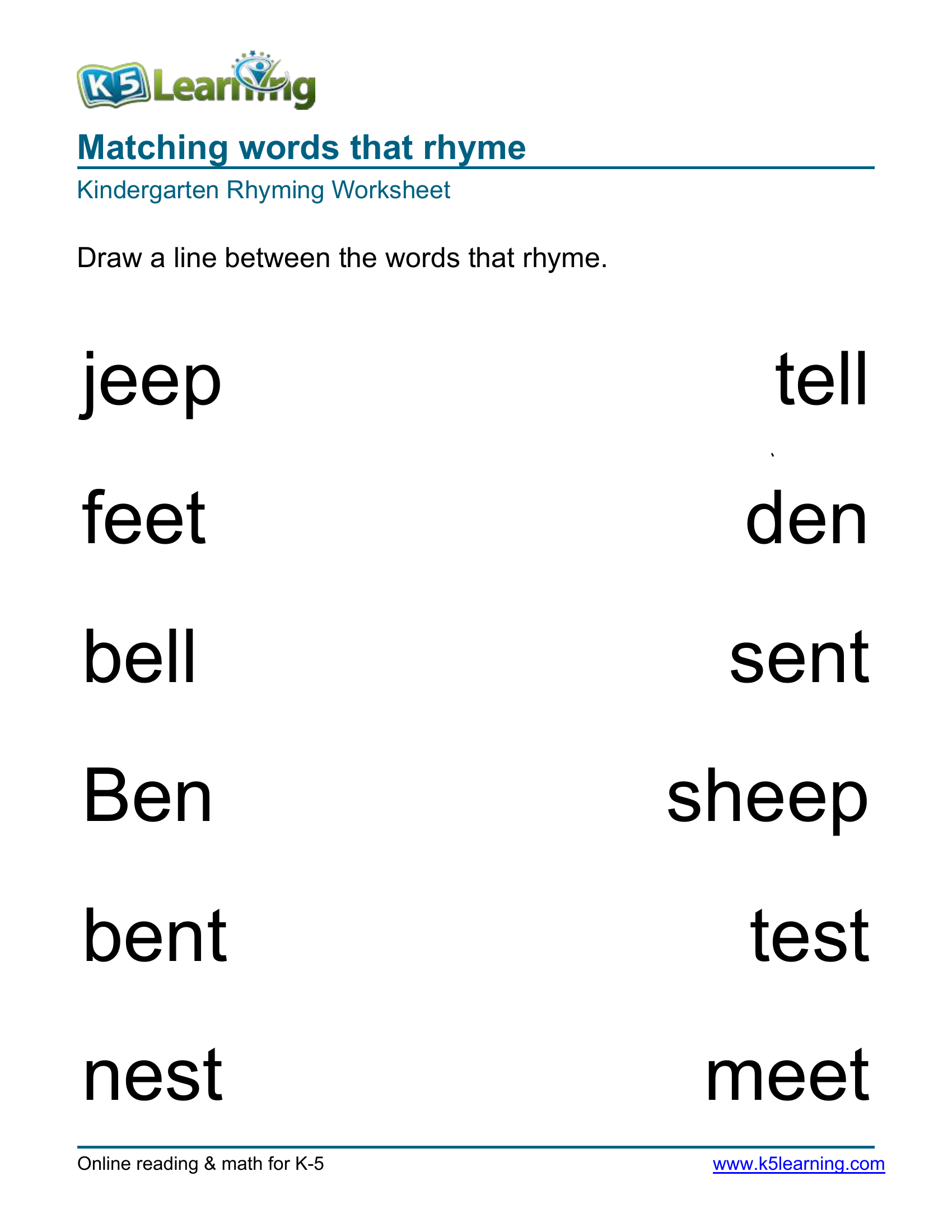 Matching words that rhyme 5 Worksheet Zone