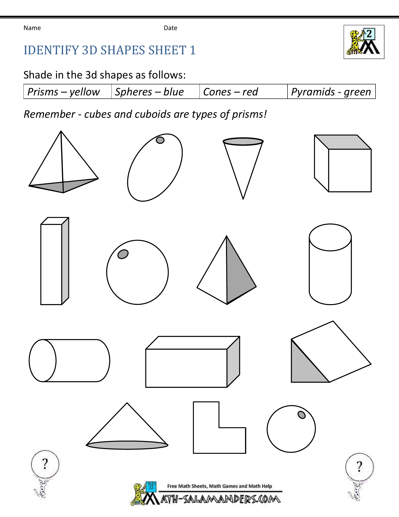 IDENTIFY 3D SHAPES 1 | Worksheet Zone