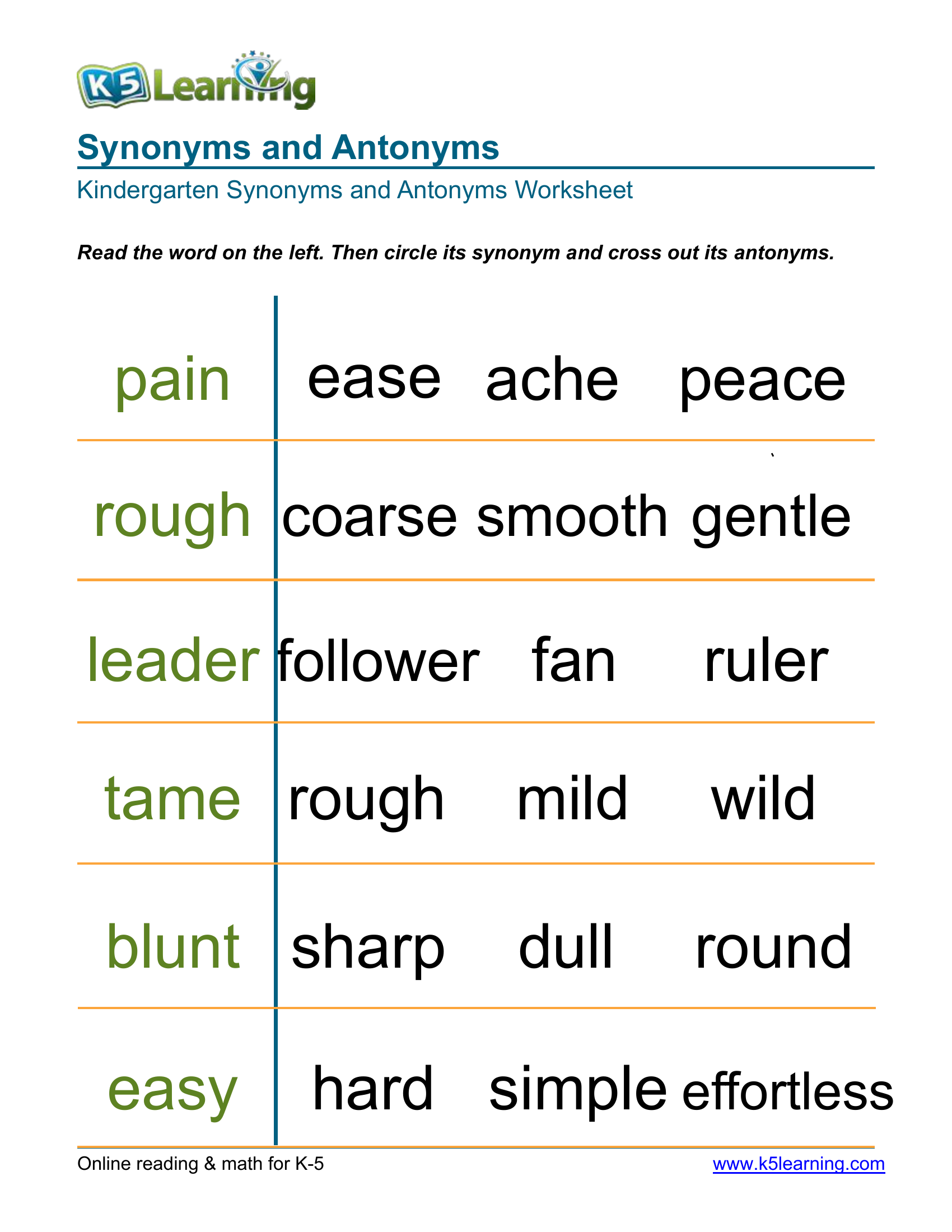 Synonyms and Antonyms 4 Worksheet Zone