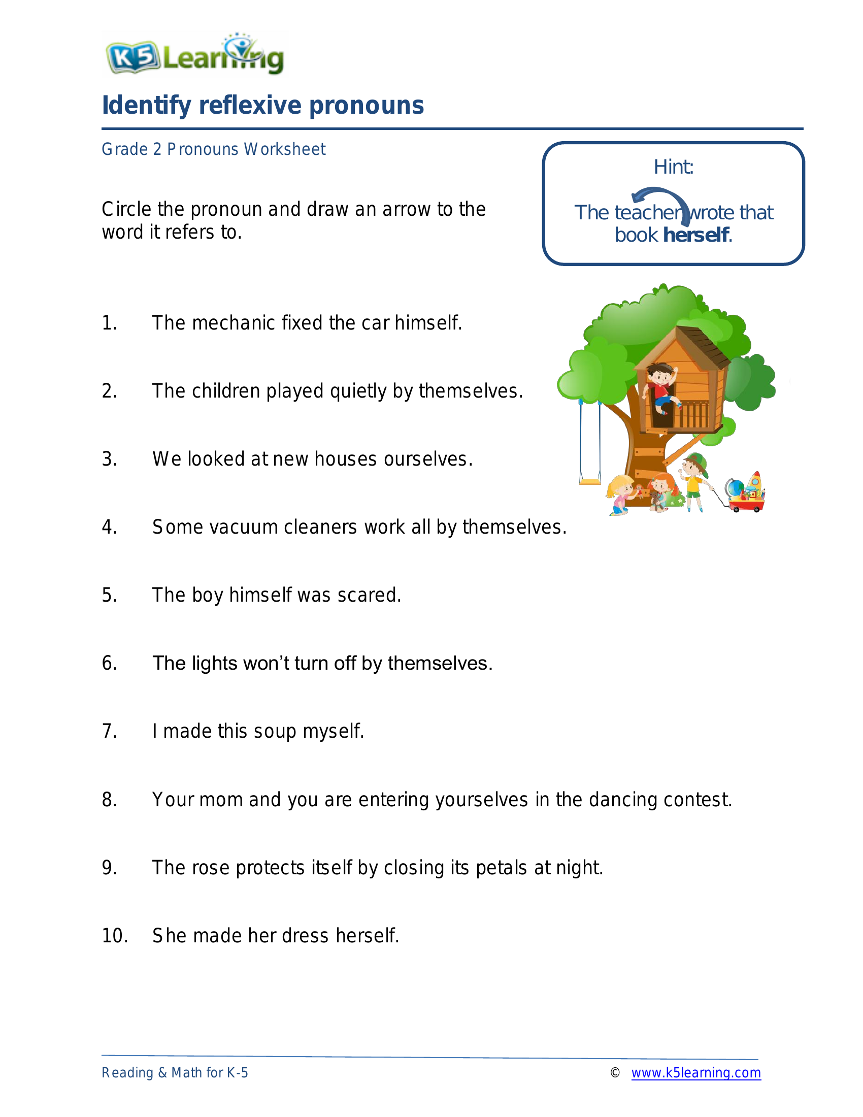 Reflexive Pronouns Worksheet For Class 4