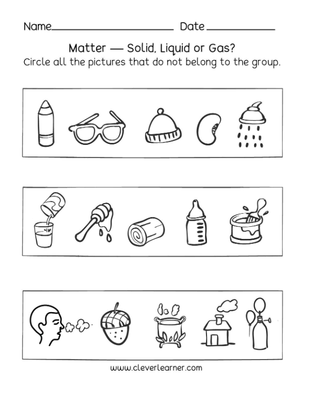 Matter Solid, Liquid, or Gas? Worksheet Zone