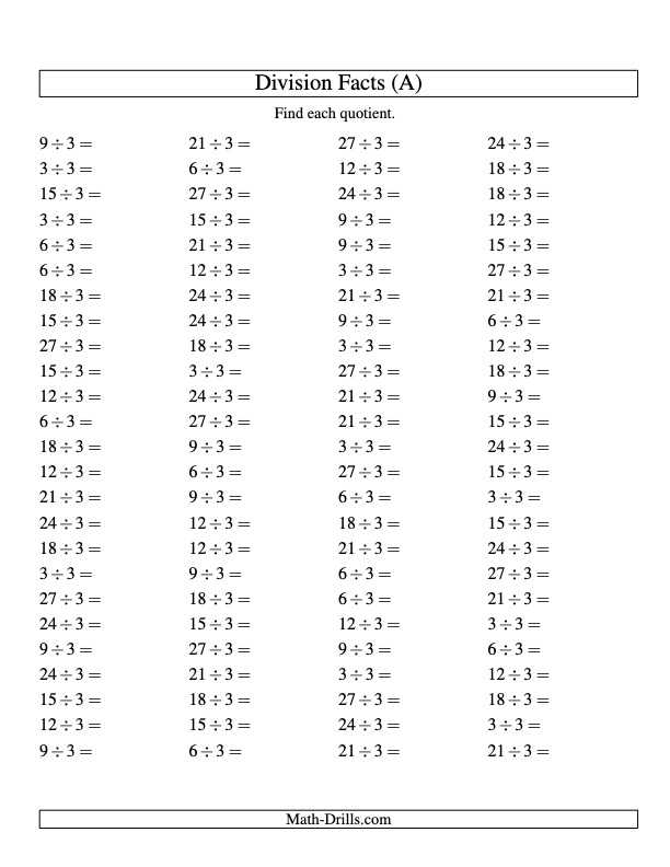 Division Facts 3 | Worksheet Zone