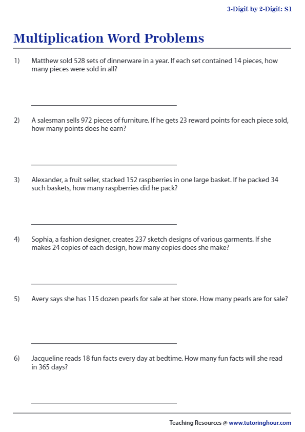 Multiplication Word Problems 10 | Worksheet Zone