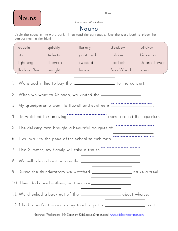 Nouns - Fill in the blank 4 | Worksheet Zone