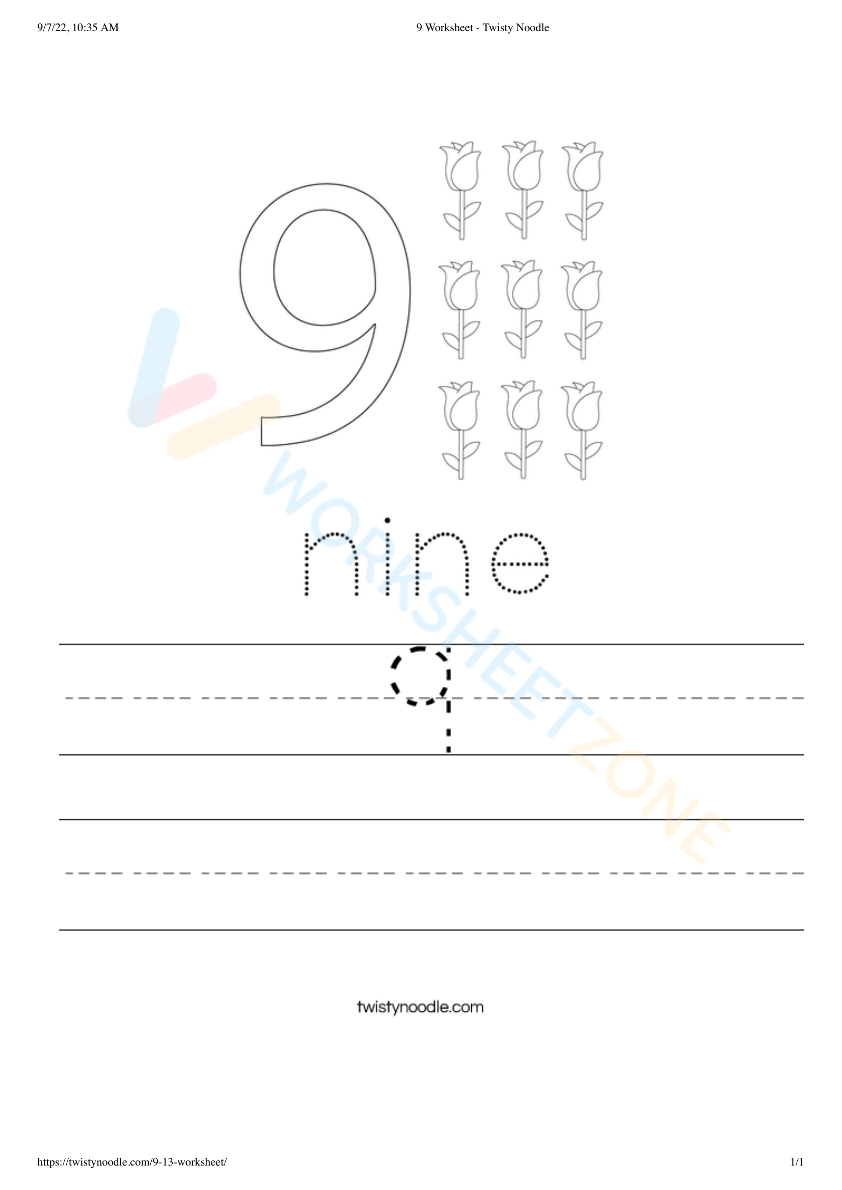 Free Interactive and Printable Number 9 Worksheets