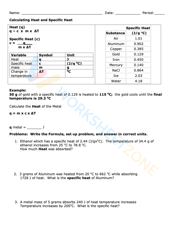 specific heat worksheet answers 1 Worksheet Zone