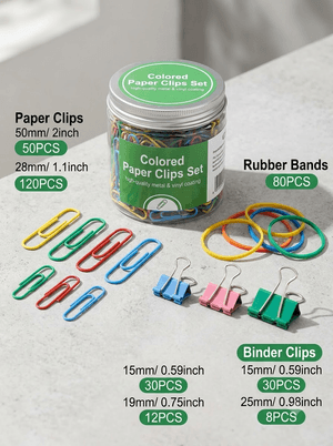 300 Pcs Binder Clips, Rubber Bands, Paper Clips
