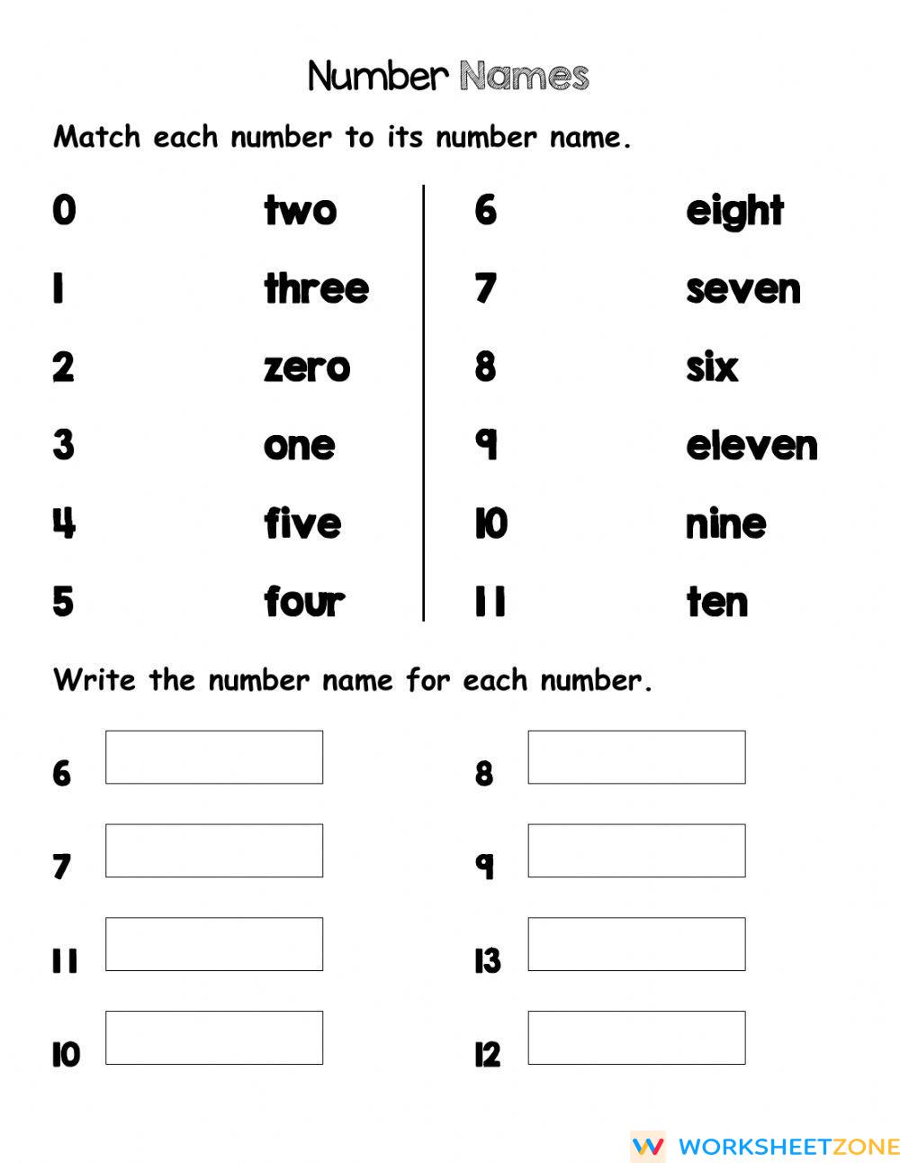 number names worksheet zone