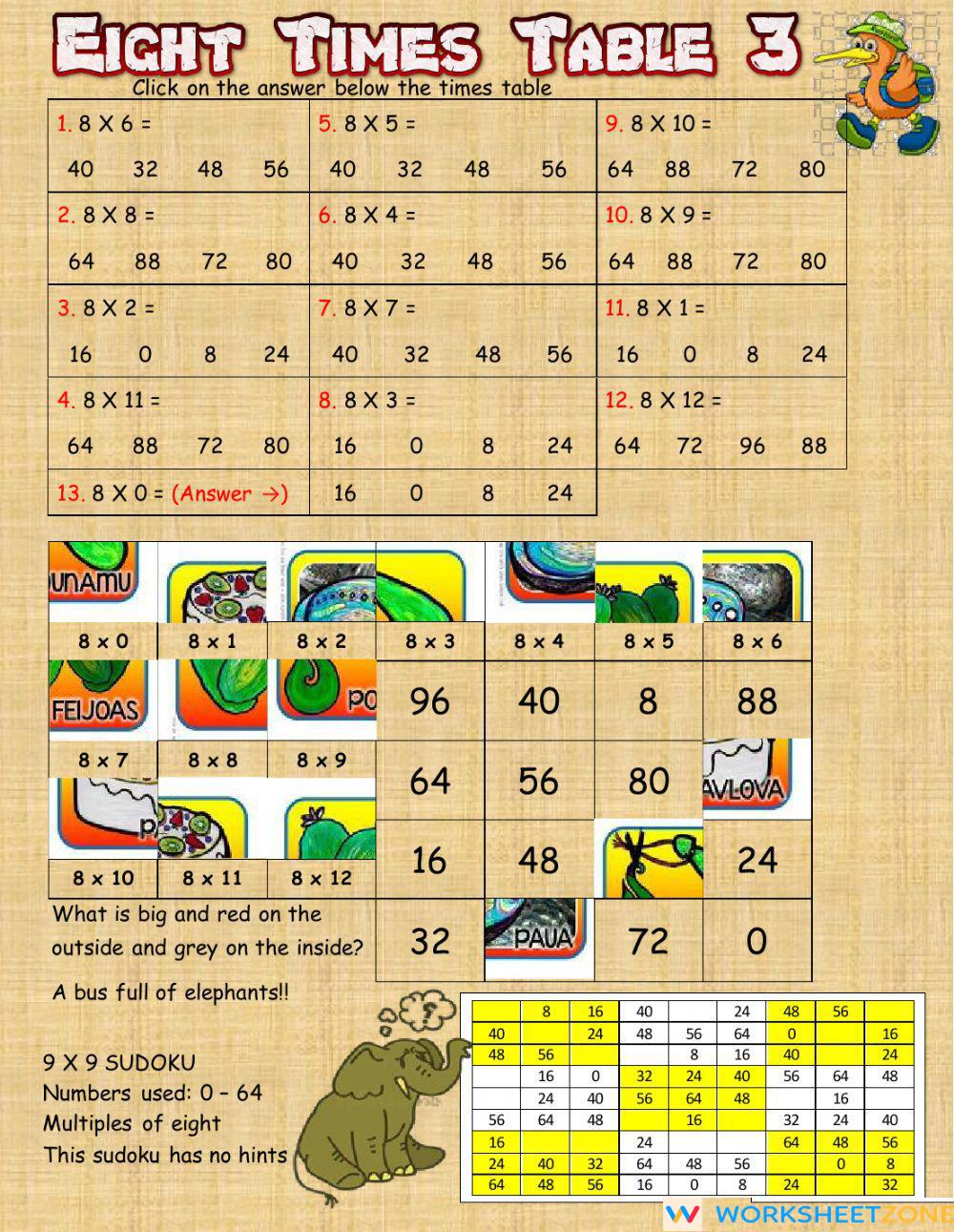 Eight Times Table 3 | Worksheet Zone
