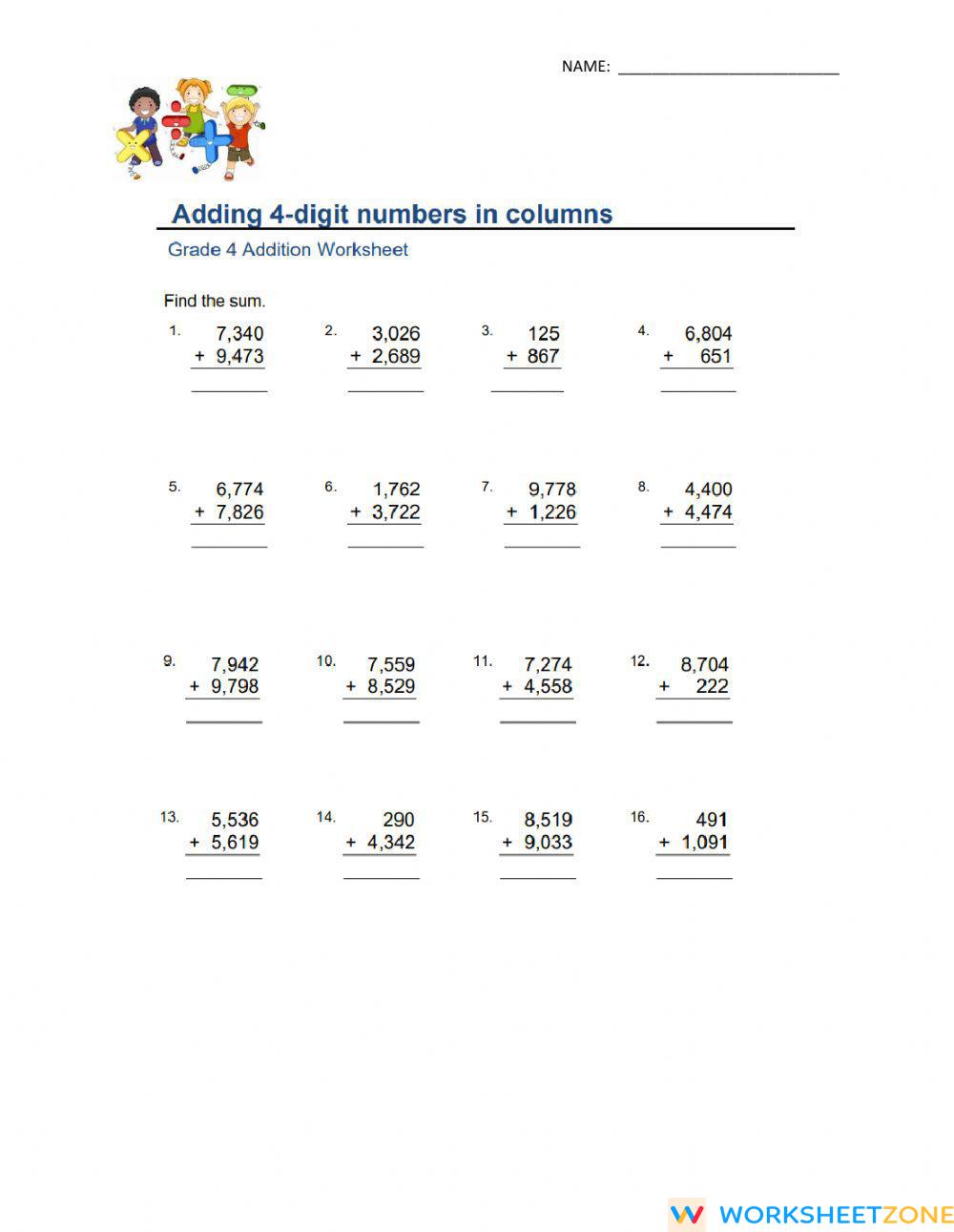 adding-4-digit-numbers-in-columns-worksheet-zone