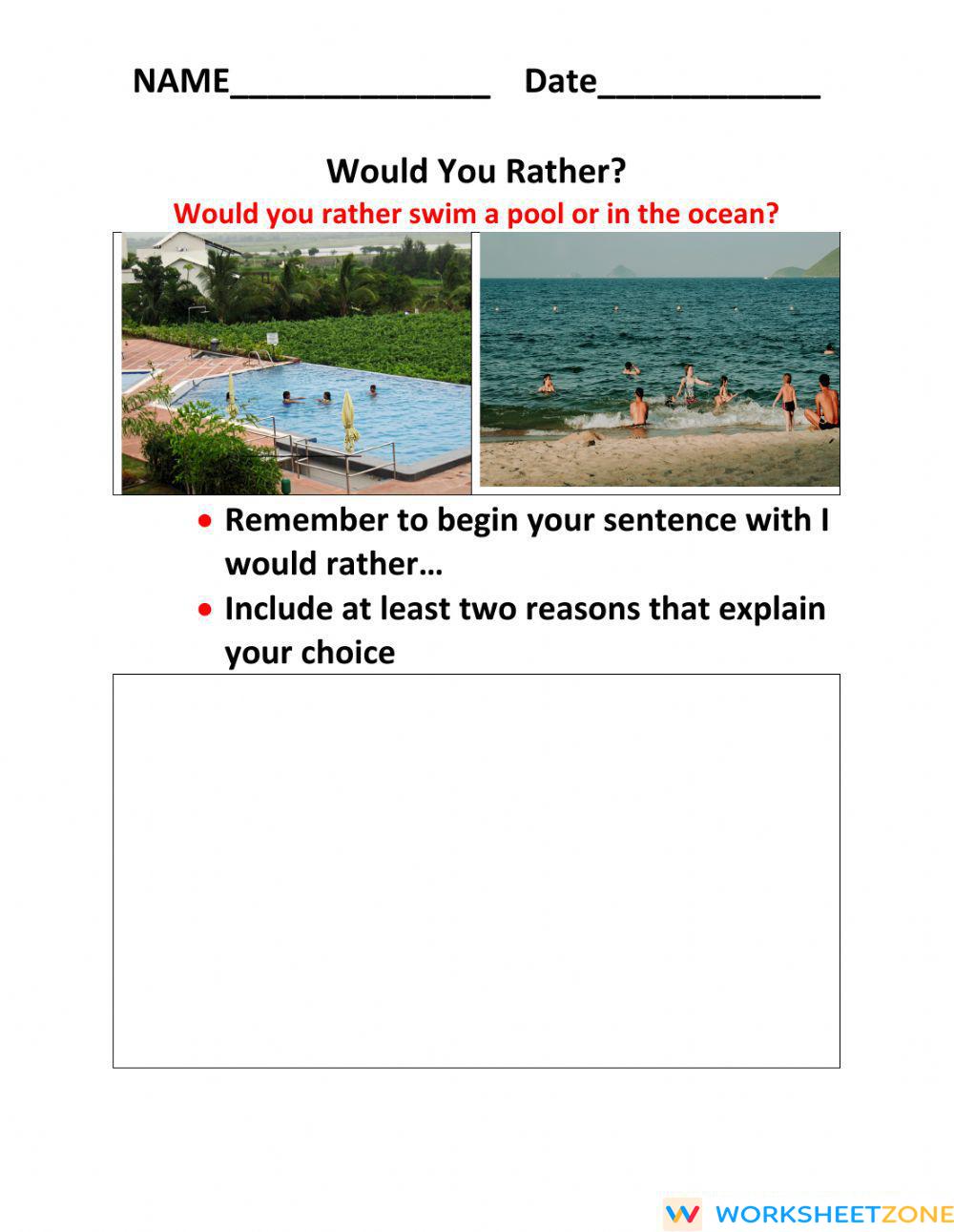 Would you rather | Worksheet Zone
