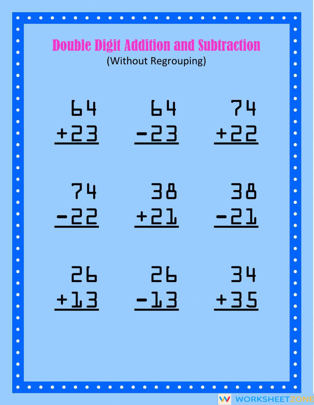 Double Digit Addition And Subtraction Set 2