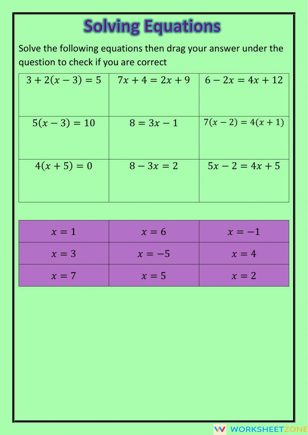 Light Equation Worksheet Answers