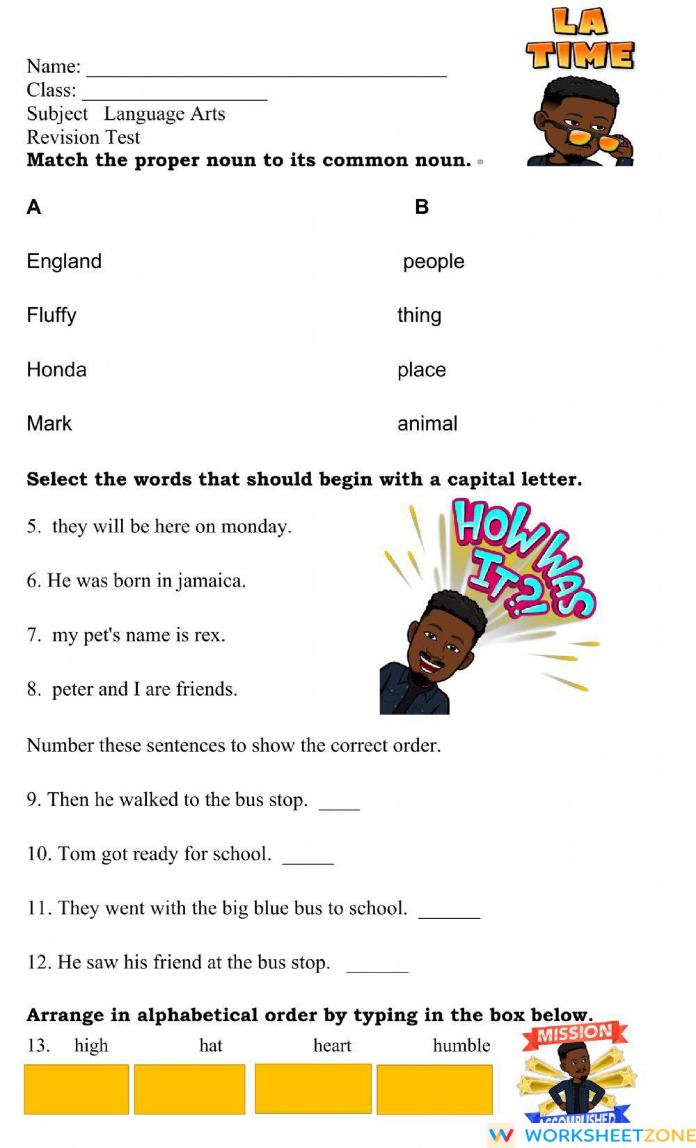 Test Review LA | Worksheet Zone