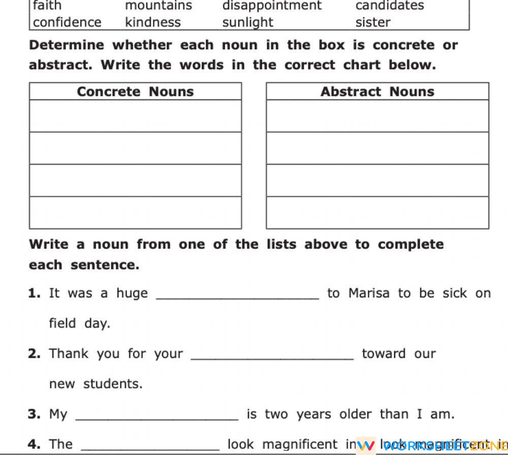 concrete-vs-abstract-nouns-worksheet-zone