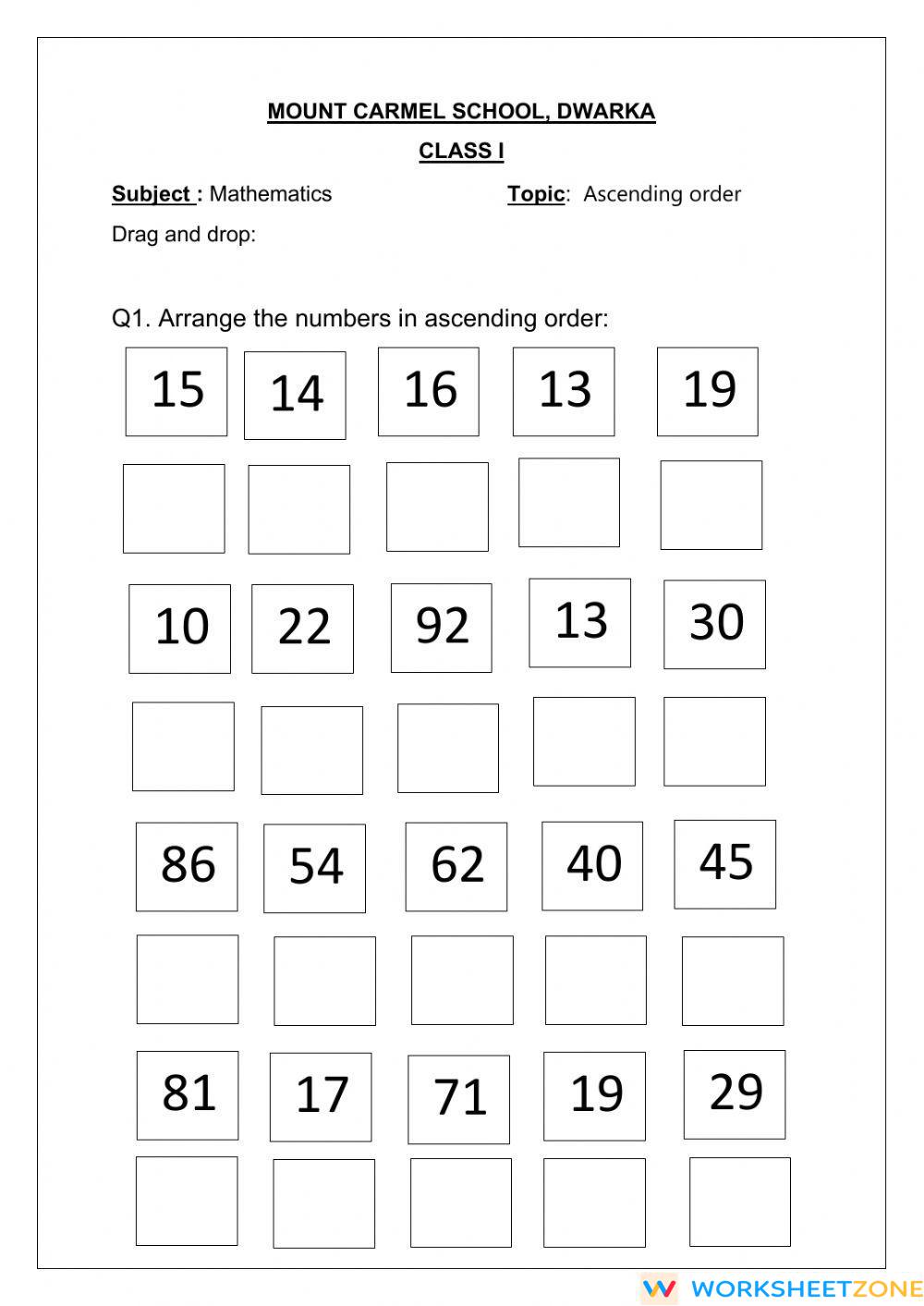 Ascending Order Worksheet Zone 4143