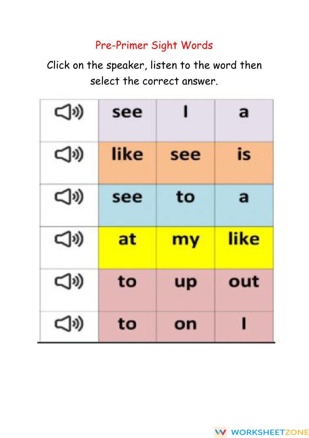 basic-pre-primer-sight-words-worksheet-zone