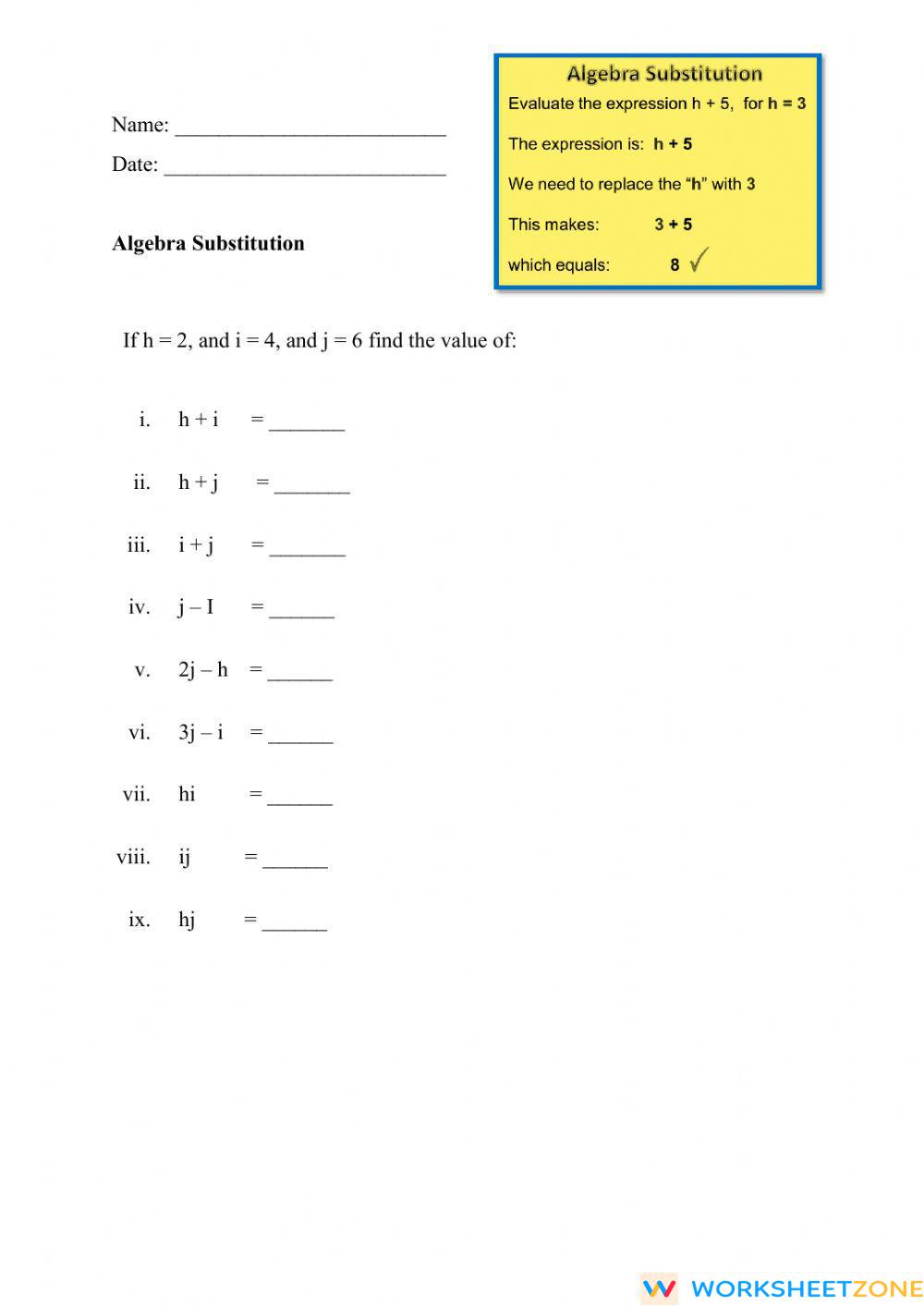 algebra-substitution-worksheet-zone