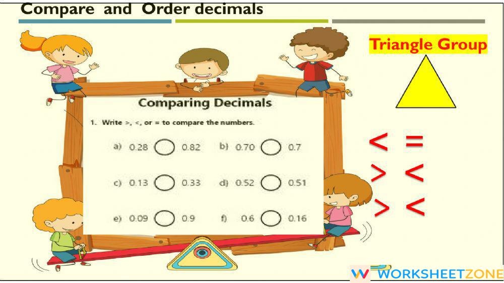 Compare and order decimal, Square group | Worksheet Zone