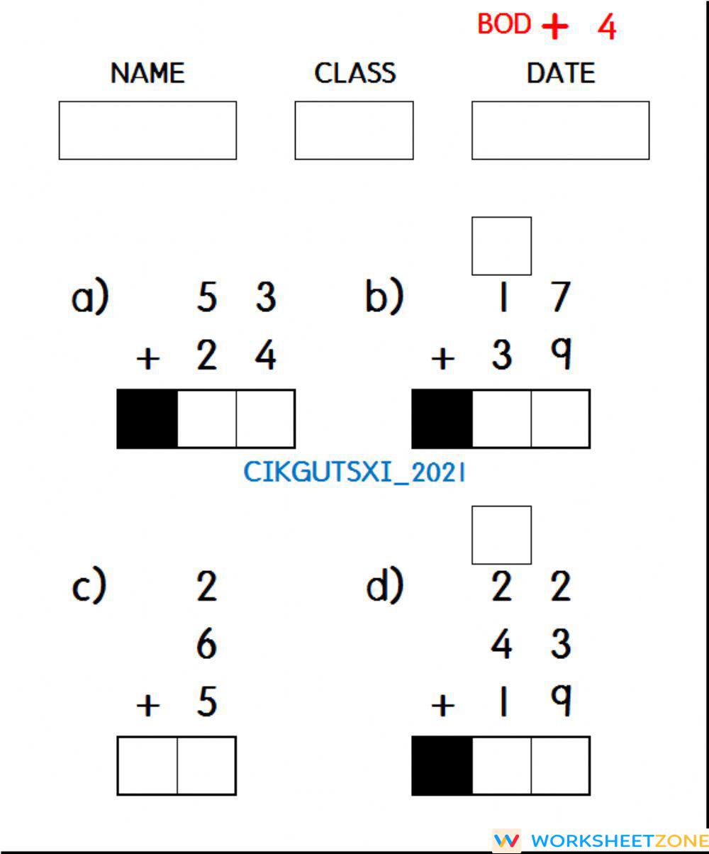 Addition By 4 Worksheet