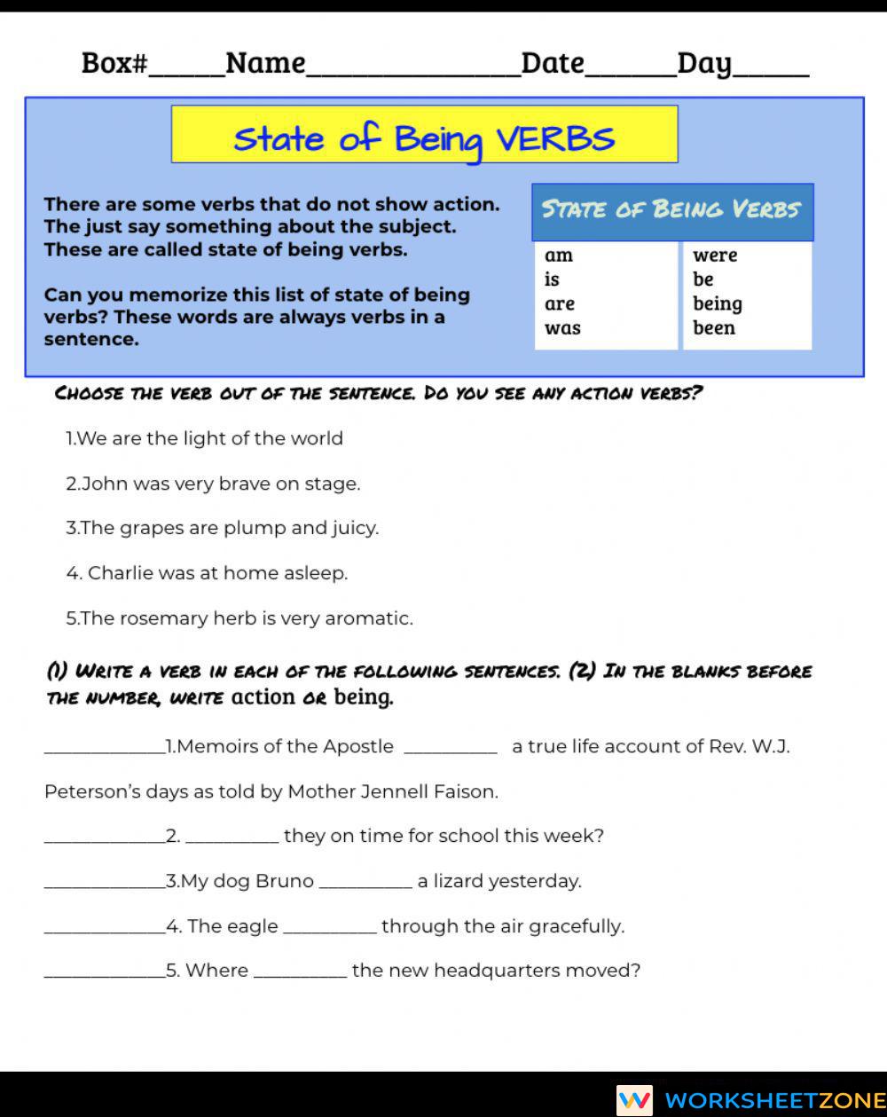 state-of-being-verbs-cw-worksheet-zone