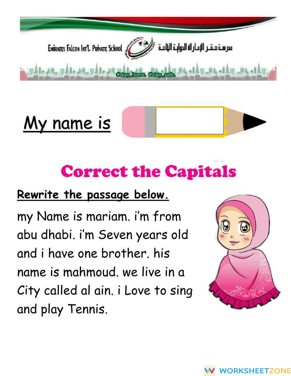 Correct the capital | Worksheet Zone