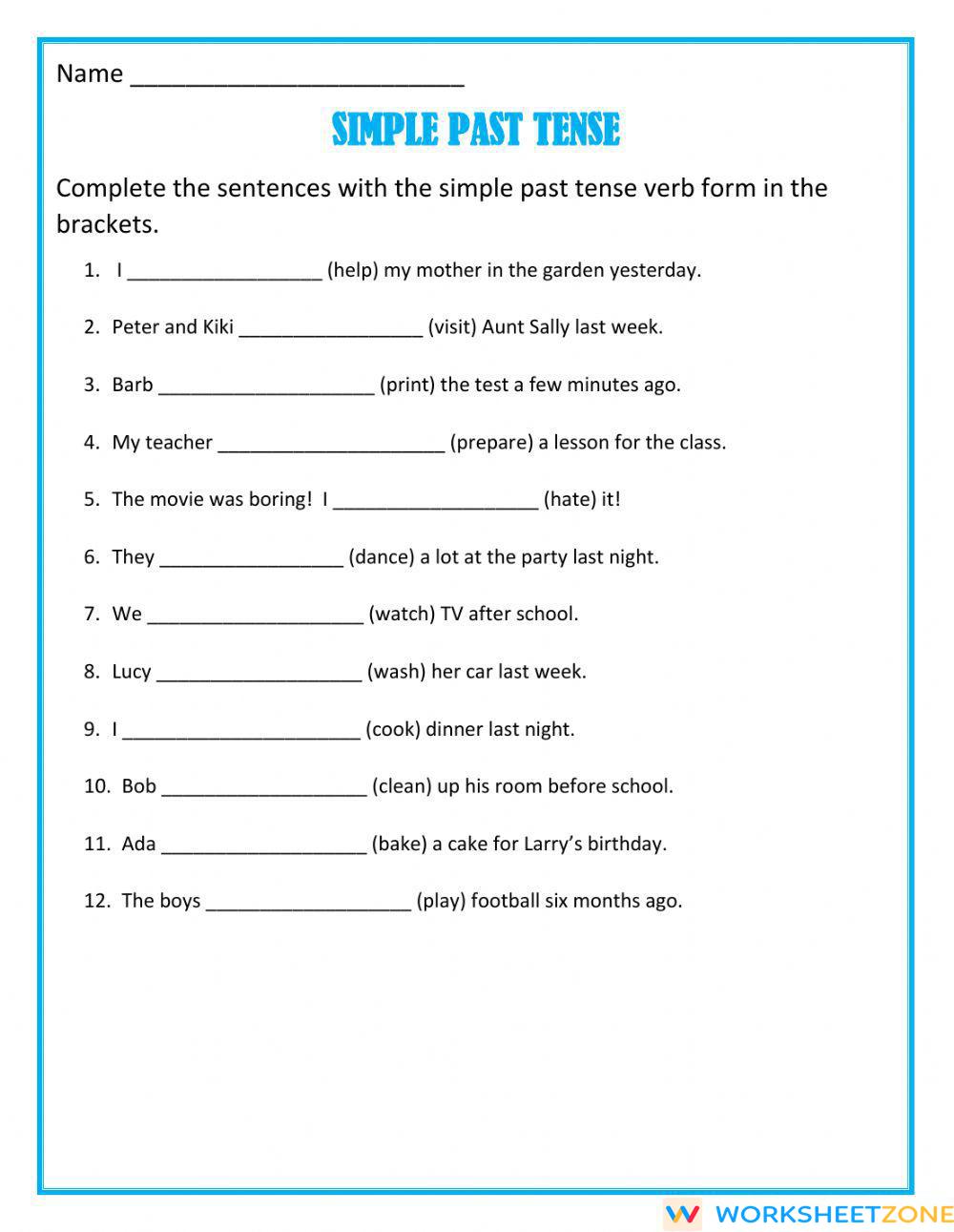 Simple past tense | Worksheet Zone