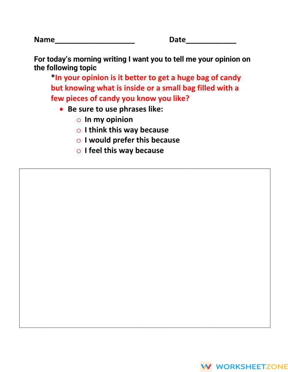 Opinion writing | Worksheet Zone