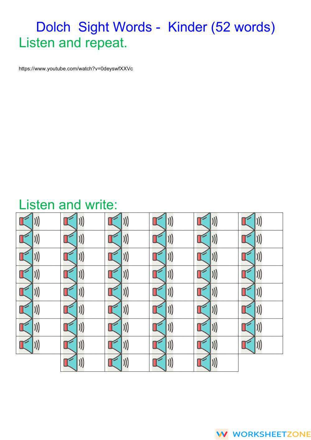 Dolch Sight Words Kinder Worksheet Zone