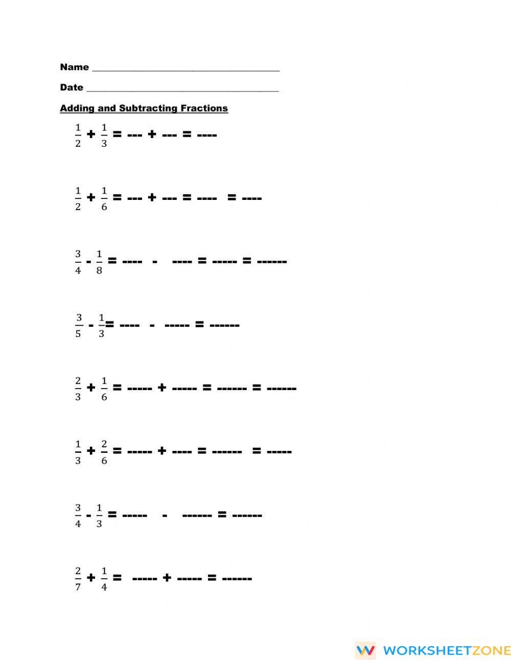 adding-and-subtracting-unlike-fractions-worksheet-zone