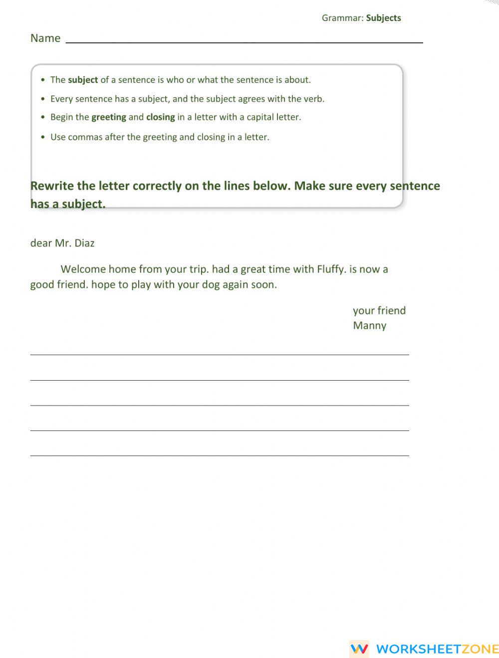 Friendly Letter | Worksheet Zone