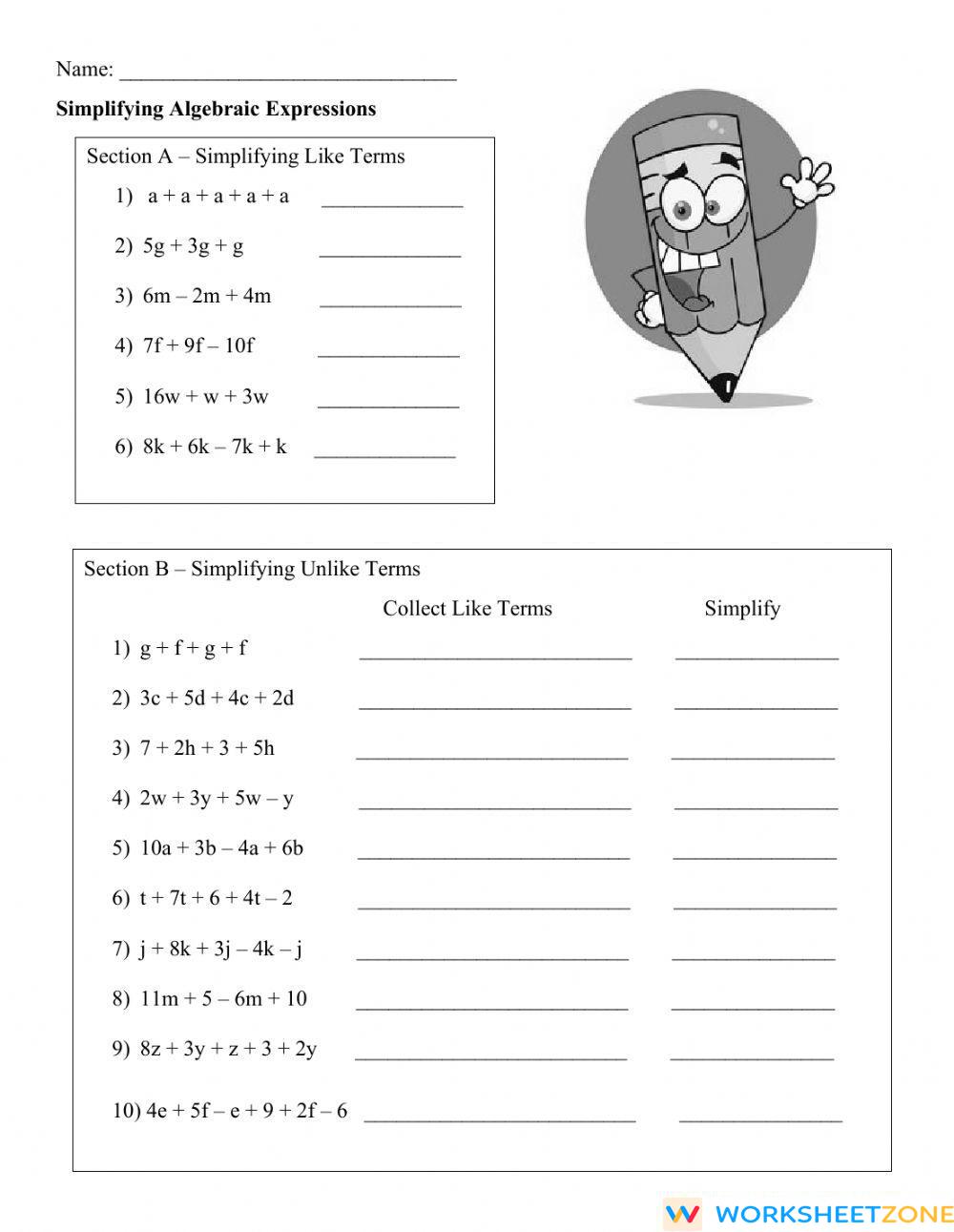 simplifying-algebraic-expressions-worksheet-zone